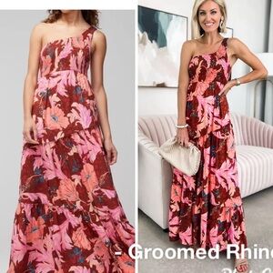 Soma Weekend Tropical Floral One Shoulder Smocked Maxi Dress Size L